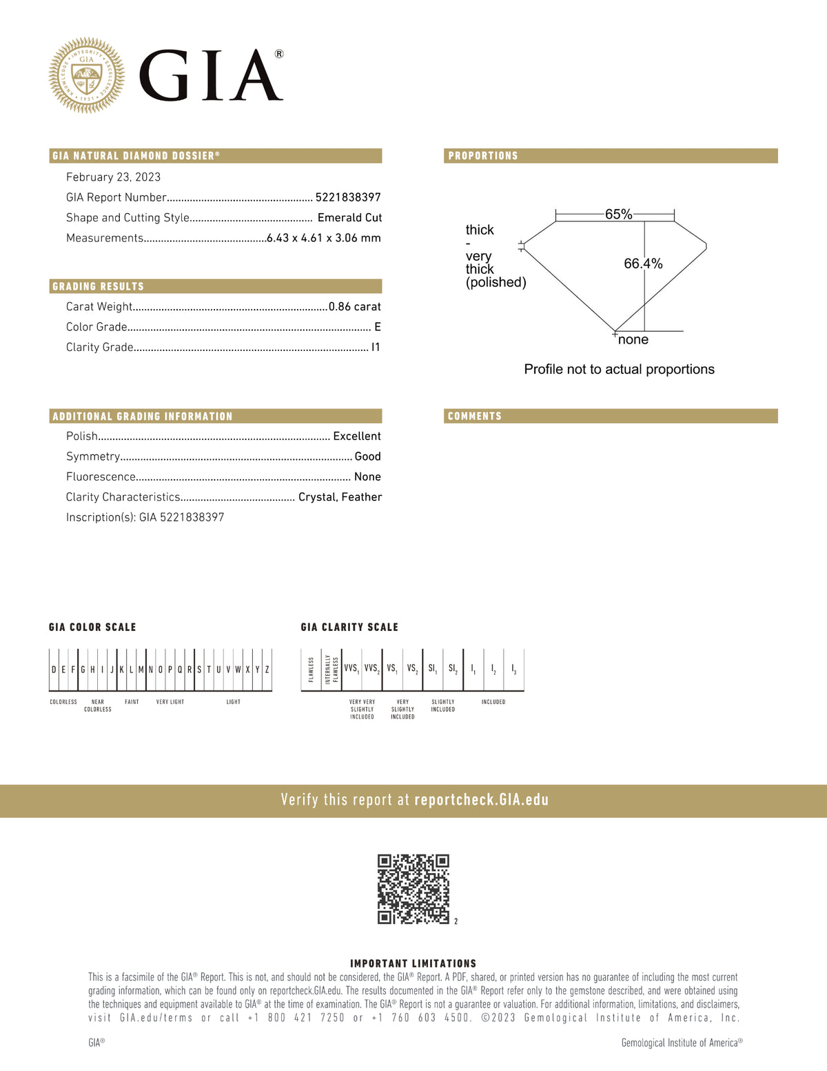 GIA Certified 0.86 Ct Emerald cut E I1 Loose Diamond