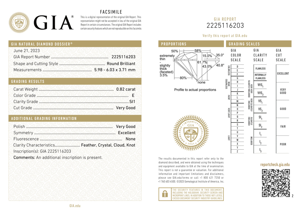 GIA Certified 0.82 Ct Round cut E SI1 Loose Diamond