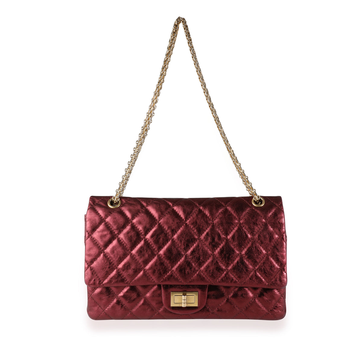 Metallic Burgundy Quilted Calfskin Reissue 2.55 227 Double Flap Bag