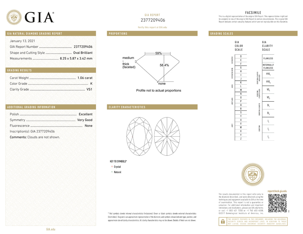 GIA Certified 1.06 Ct Oval cut K VS1 Loose Diamond