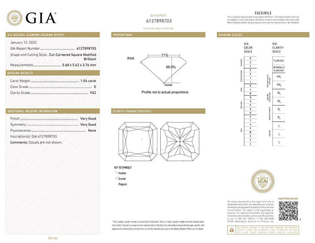 GIA Certified 1.04 Ct Radiant cut E VS2 Loose Diamond