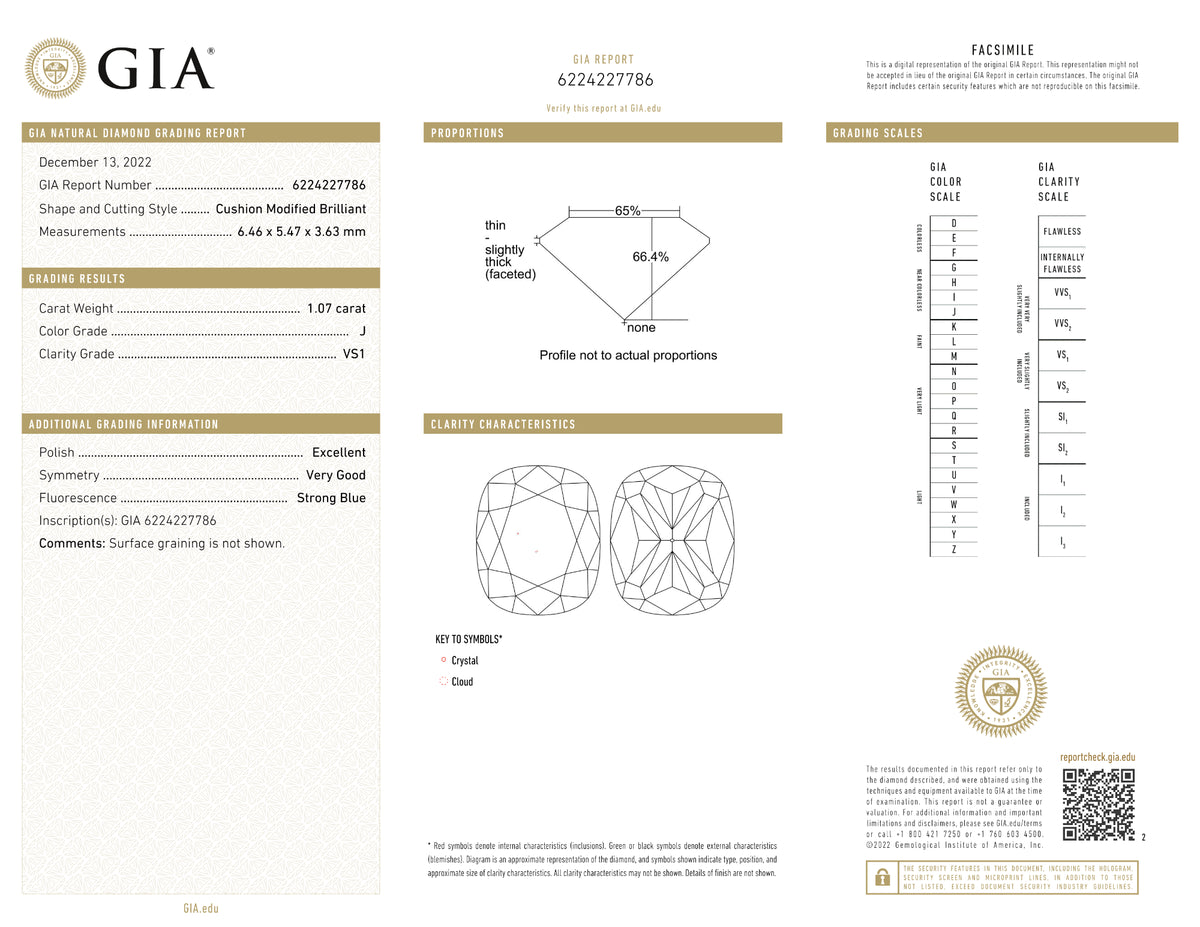 GIA Certified 1.07 Ct Cushion cut J VS1 Loose Diamond