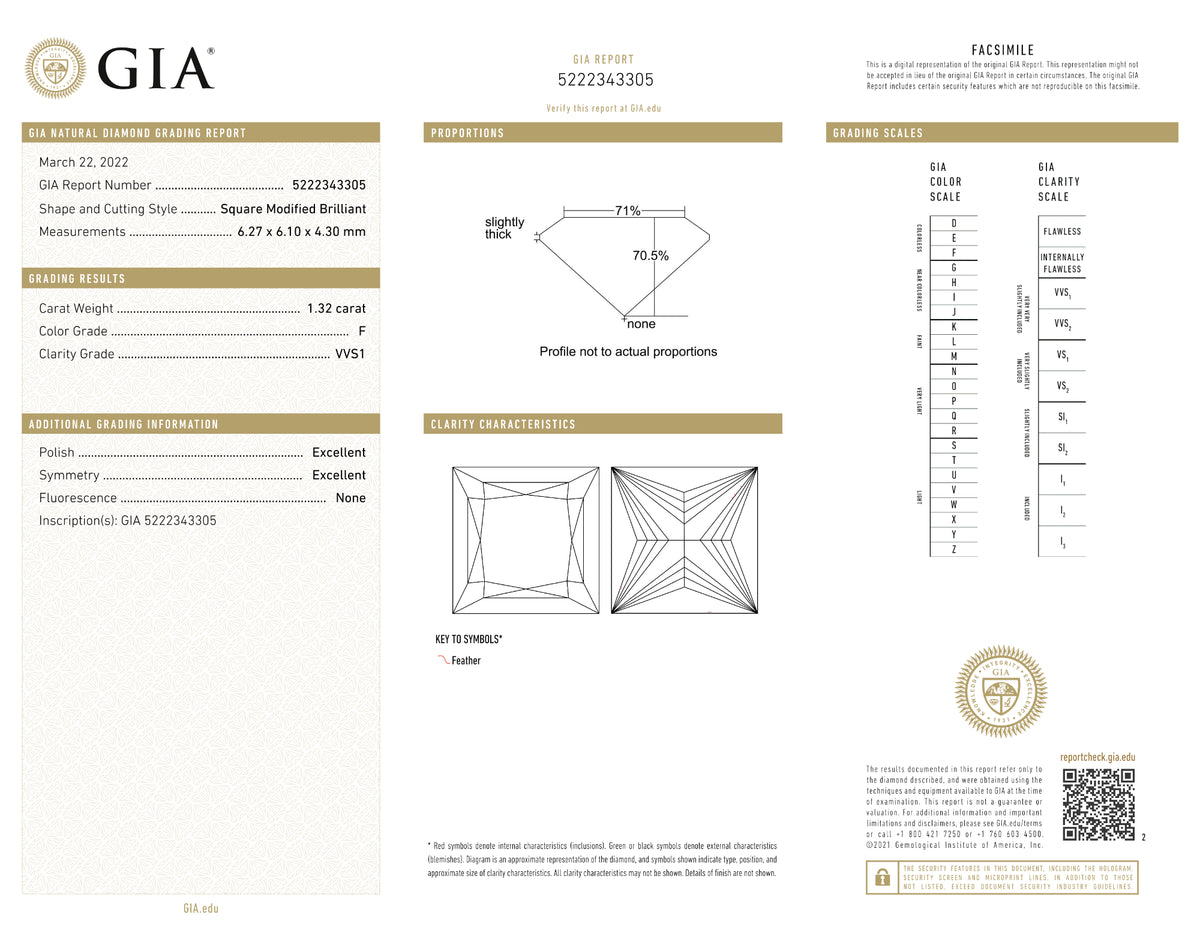 GIA Certified 1.32 Ct Princess cut F VVS1 Loose Diamond