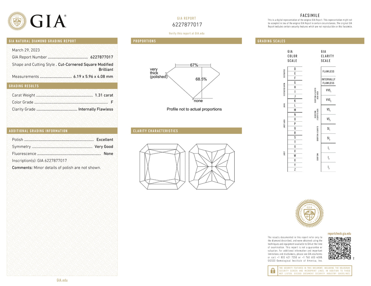 GIA Certified 1.31 Ct Radiant cut F IF Loose Diamond