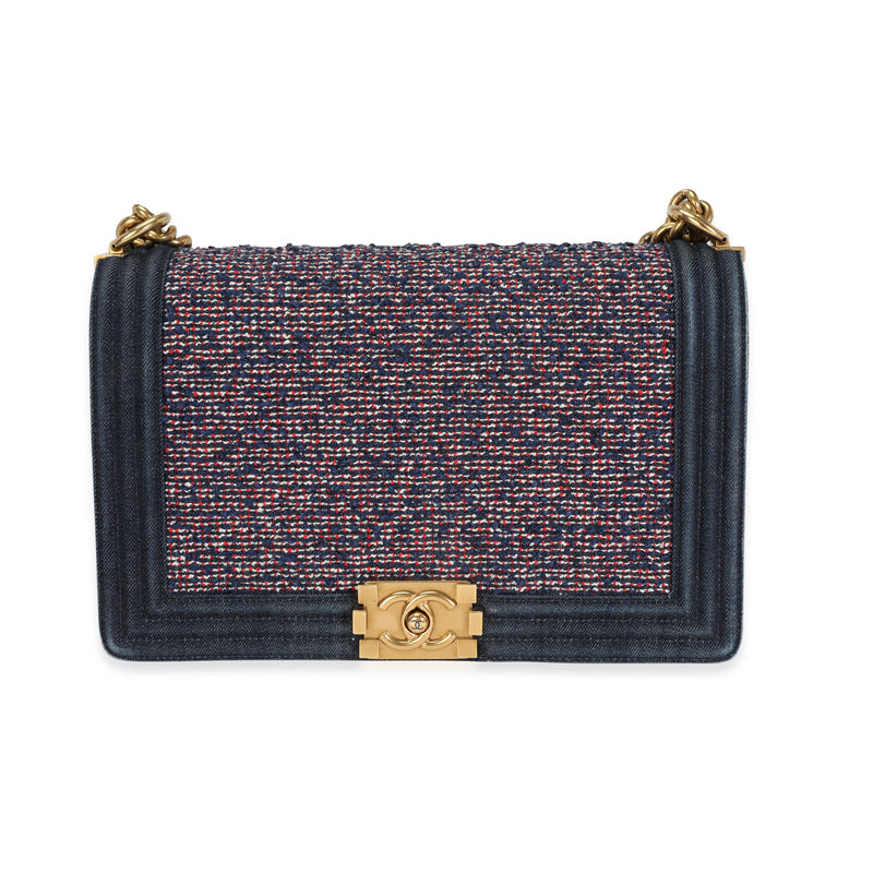 Blue Denim & Multicolor Boucle New Medium Boy Bag