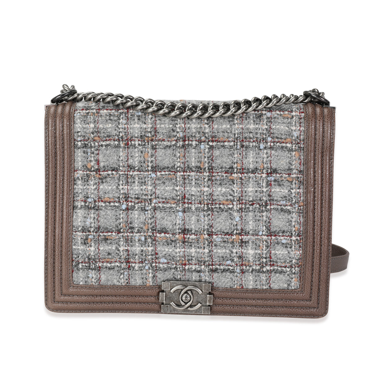 Taupe and Multicolor Tweed Large Boy Bag