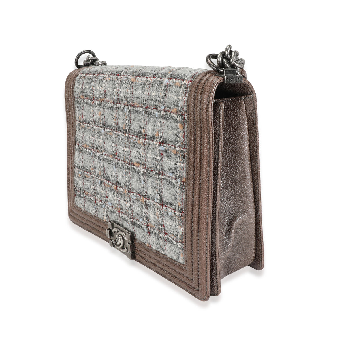 Taupe and Multicolor Tweed Large Boy Bag