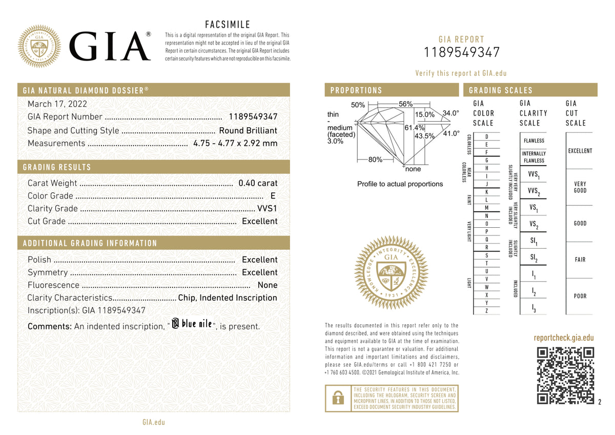 GIA Certified 0.40 Ct Round cut E VVS1 Loose Diamond