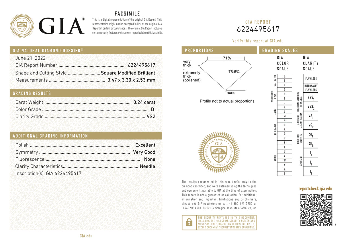 GIA Certified 0.24 Ct Princess cut D VS2 Loose Diamond