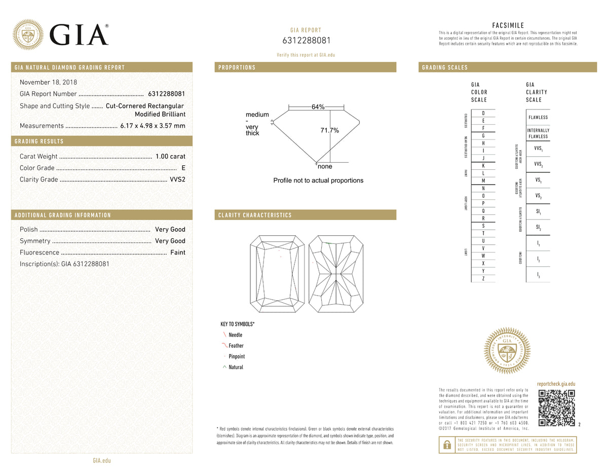 GIA Certified 1.00 Ct Radiant cut E VVS2 Loose Diamond