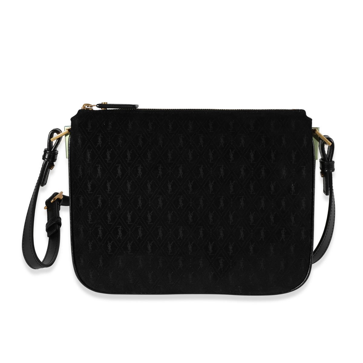 Black Suede & Leather All-Over Monogram Bag