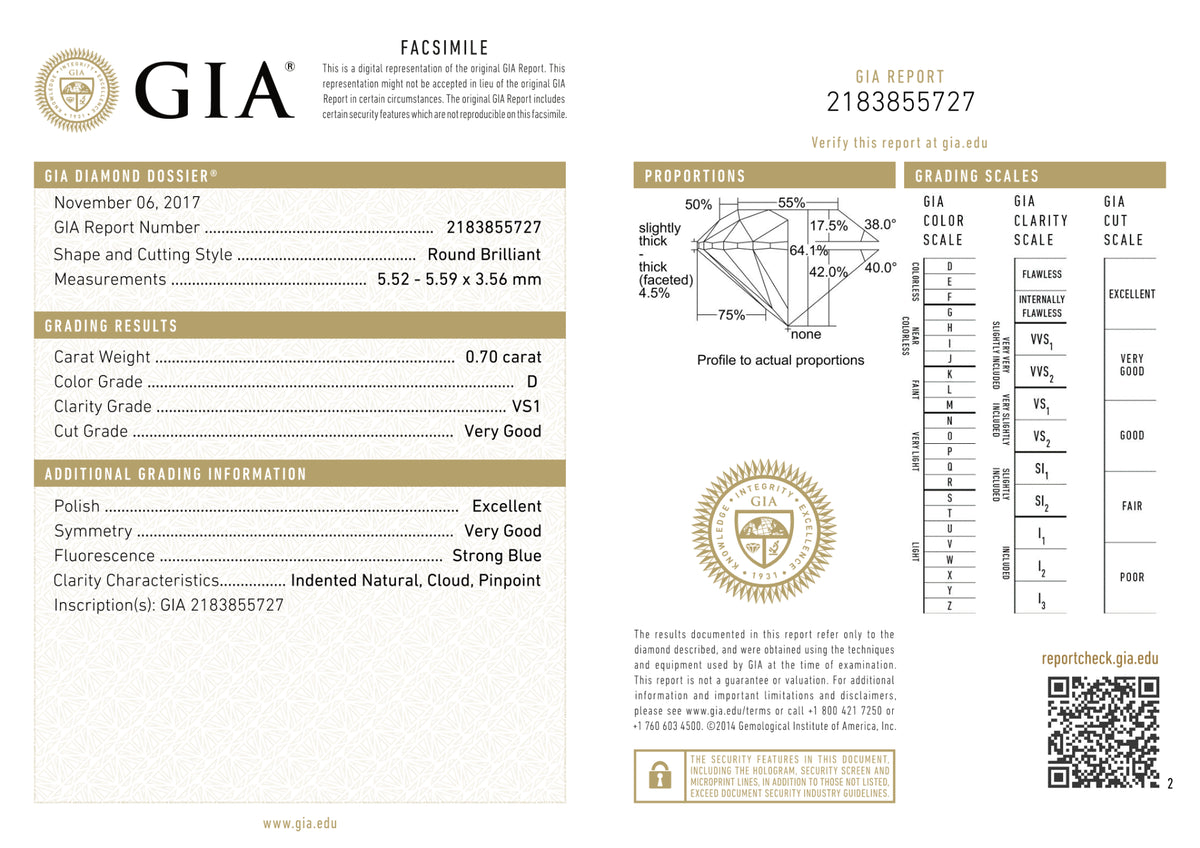 GIA Certified 0.70 Ct Round cut D VS1 Loose Diamond