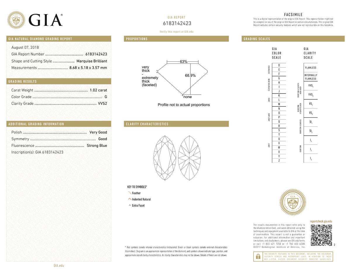 GIA Certified 1.02 Ct Marquise cut G VVS2 Loose Diamond