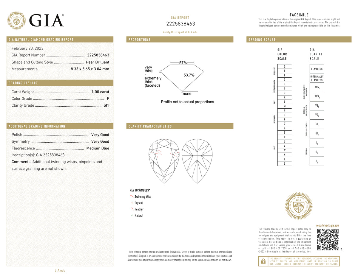 GIA Certified 1.00 Ct Pear cut F SI1 Loose Diamond