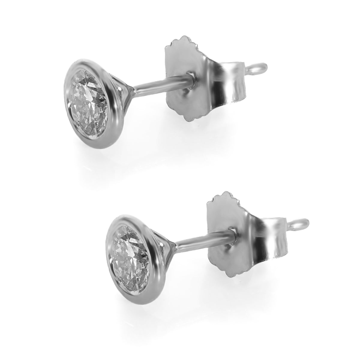 Bezel Set Diamond Stud Earrings in 14K White Gold 1/3 Ctw