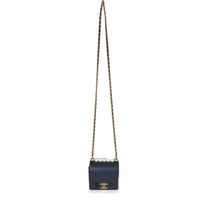 Navy Goatskin Chic Pearls Mini Flap Bag