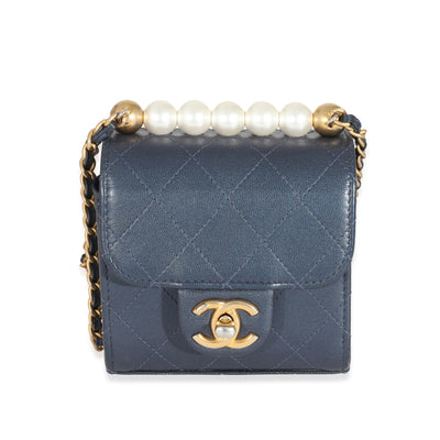 Navy Goatskin Chic Pearls Mini Flap Bag