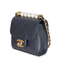 Navy Goatskin Chic Pearls Mini Flap Bag