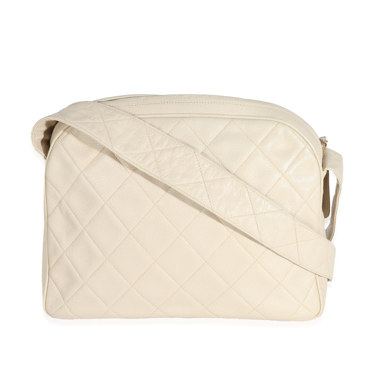 Vintage Beige Quilted Messenger Bag