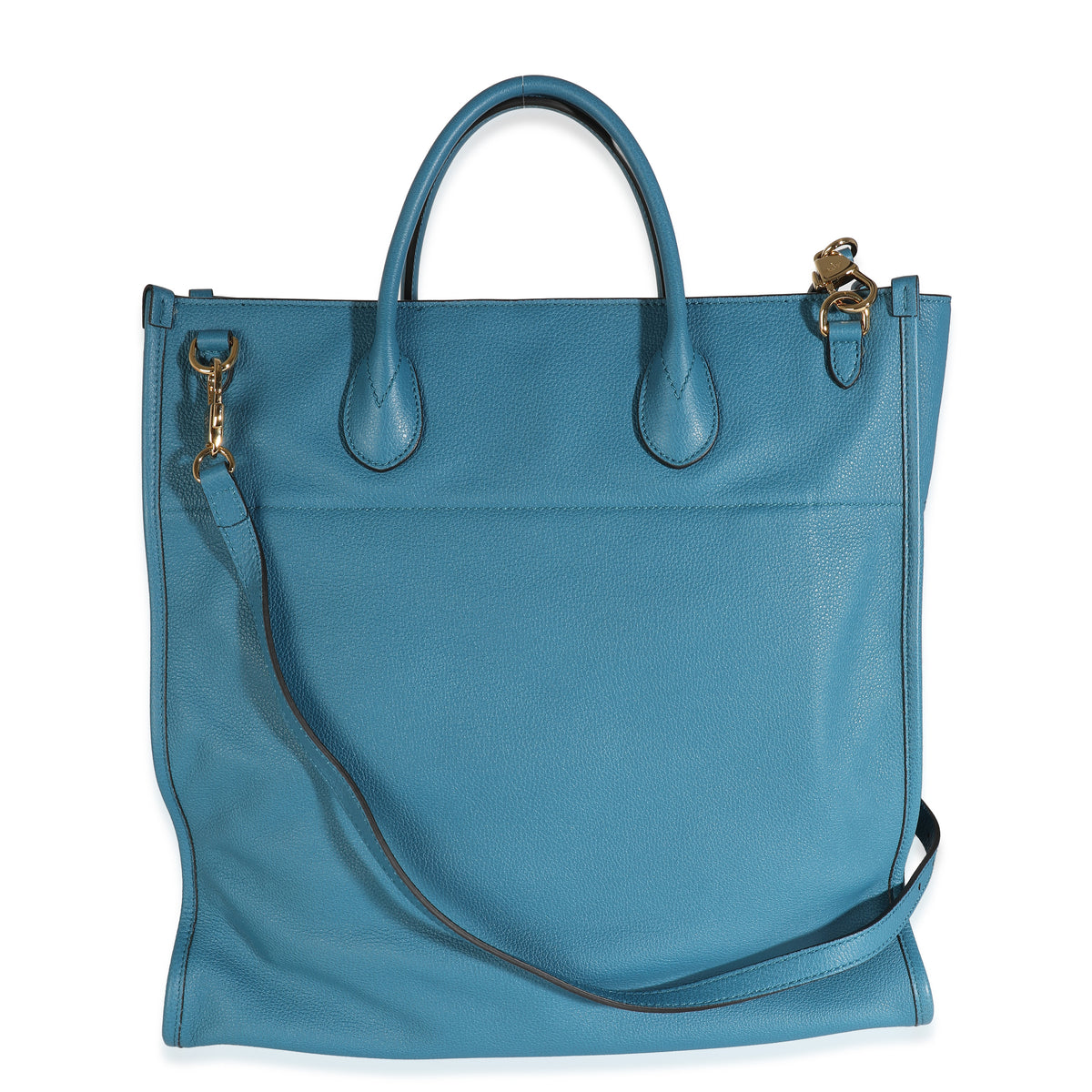 Blue Leather Logo Embossed Shopper Tote