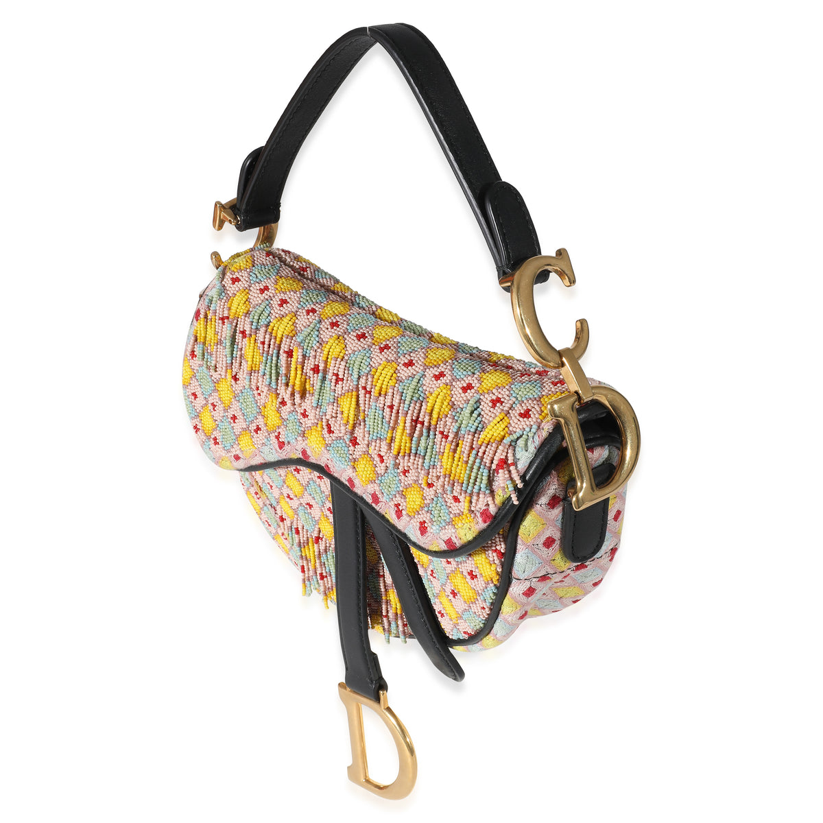 Multicolor Beaded Tassel Micro Saddle Bag