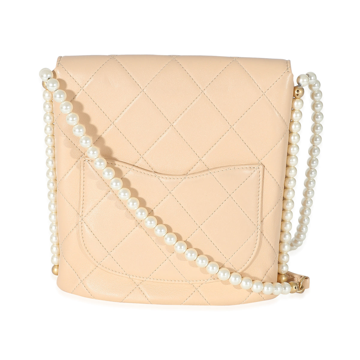 Beige Quilted Calfskin Small Pearl Chain Hobo