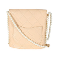 Beige Quilted Calfskin Small Pearl Chain Hobo