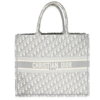 Ecru Gray Dior Oblique Embroidery Large Dior Book Tote