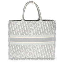 Ecru Gray Dior Oblique Embroidery Large Dior Book Tote