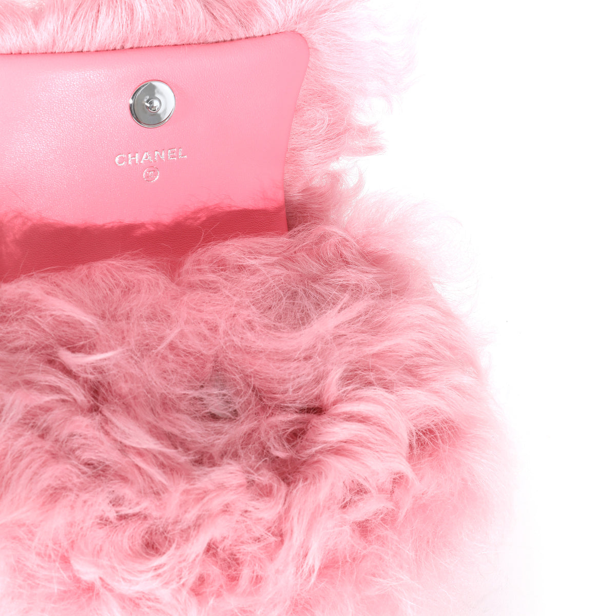 Pink Shearling Lambskin Jewel Hook Card Holder