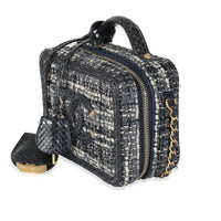 Navy Tweed Snakeskin Small CC Filigree Vanity Case