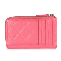 Pink Quilted Caviar Zip Card Case