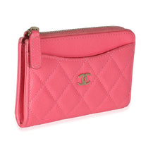 Pink Quilted Caviar Zip Card Case