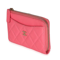 Pink Quilted Caviar Zip Card Case