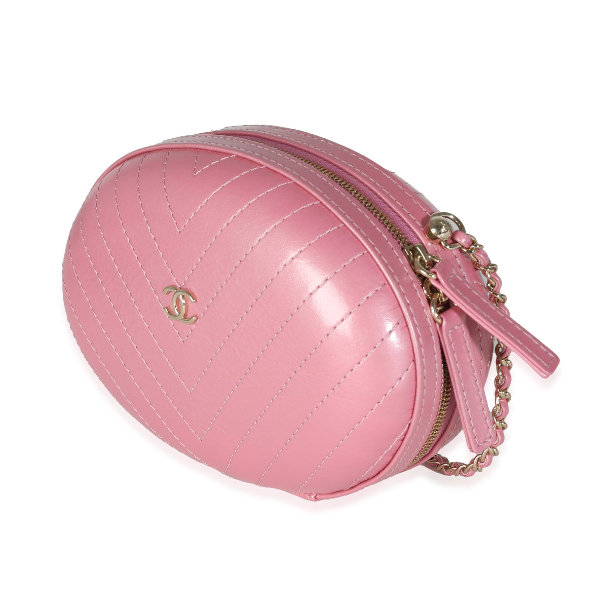 Pink Chevron Calfskin Evening Clutch With Chain