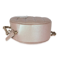 Pink Iridescent Quilted Caviar Round Handbag With Chain