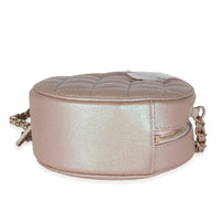 Pink Iridescent Quilted Caviar Round Handbag With Chain