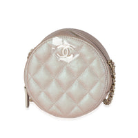 Pink Iridescent Quilted Caviar Round Handbag With Chain