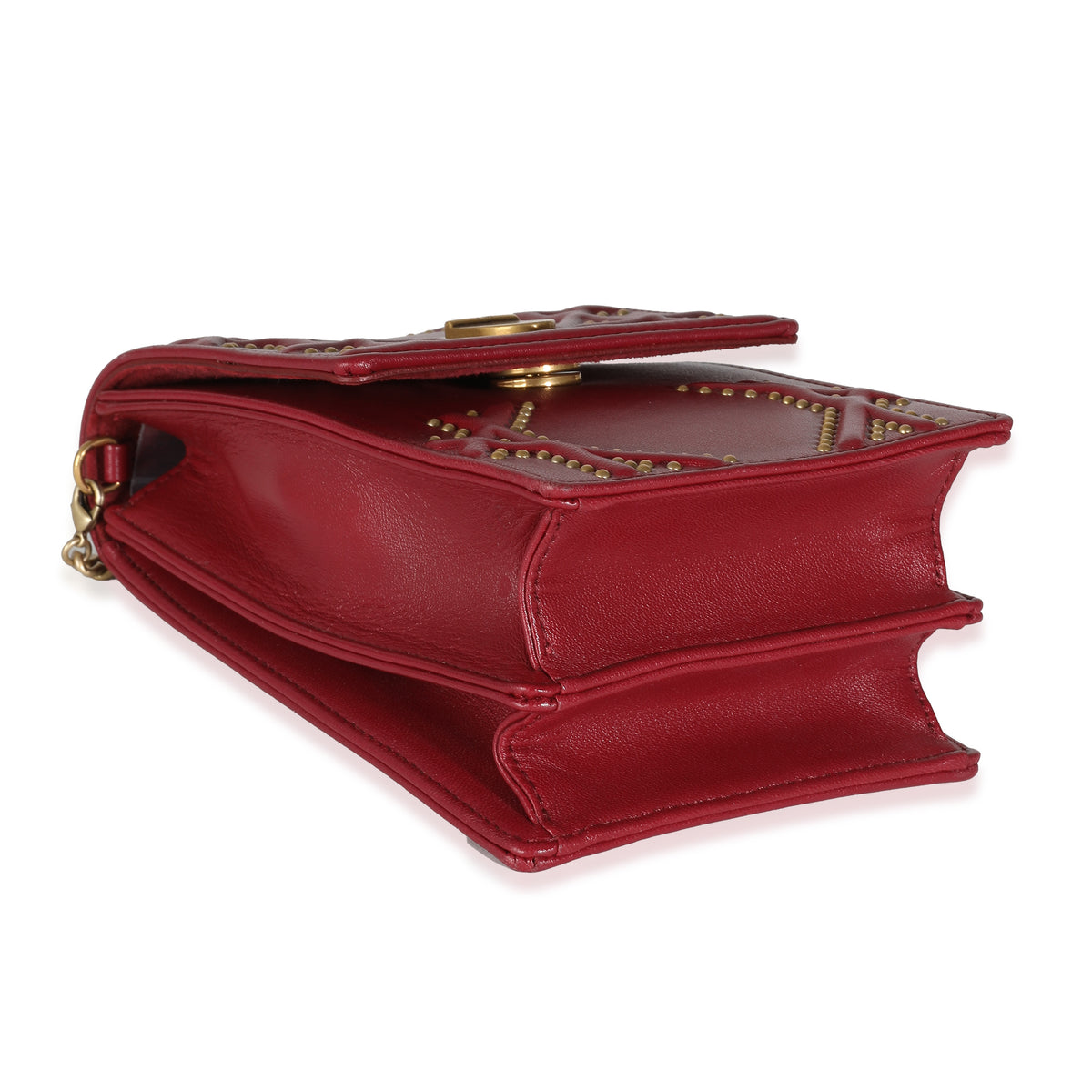 Red Leather Studded Diorama Vertical Clutch On Chain