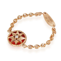 Dior Rose Des Vents Chain Ring With Red Lacquer & Diamond in 18KT Rose Gold