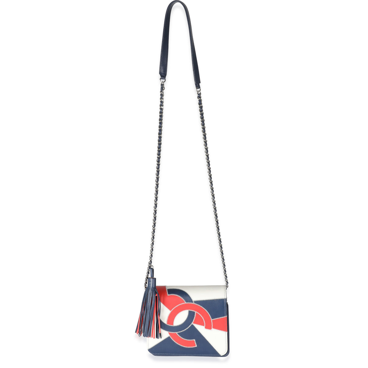 Red Blue White Lambskin Patchwork CC Flap Bag