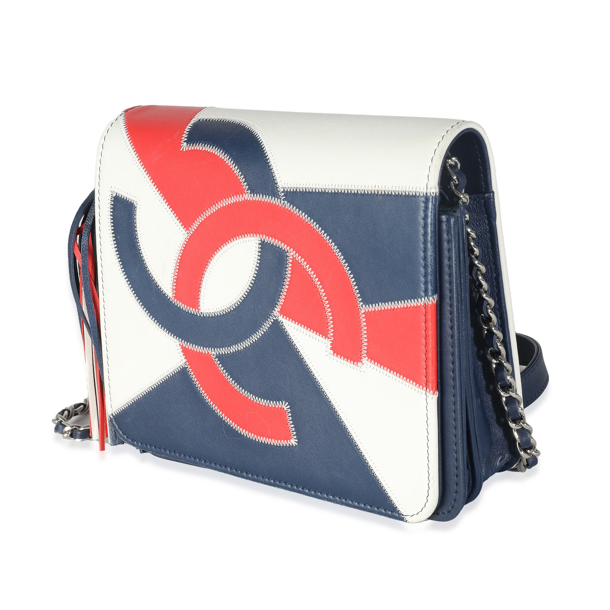 Red Blue White Lambskin Patchwork CC Flap Bag