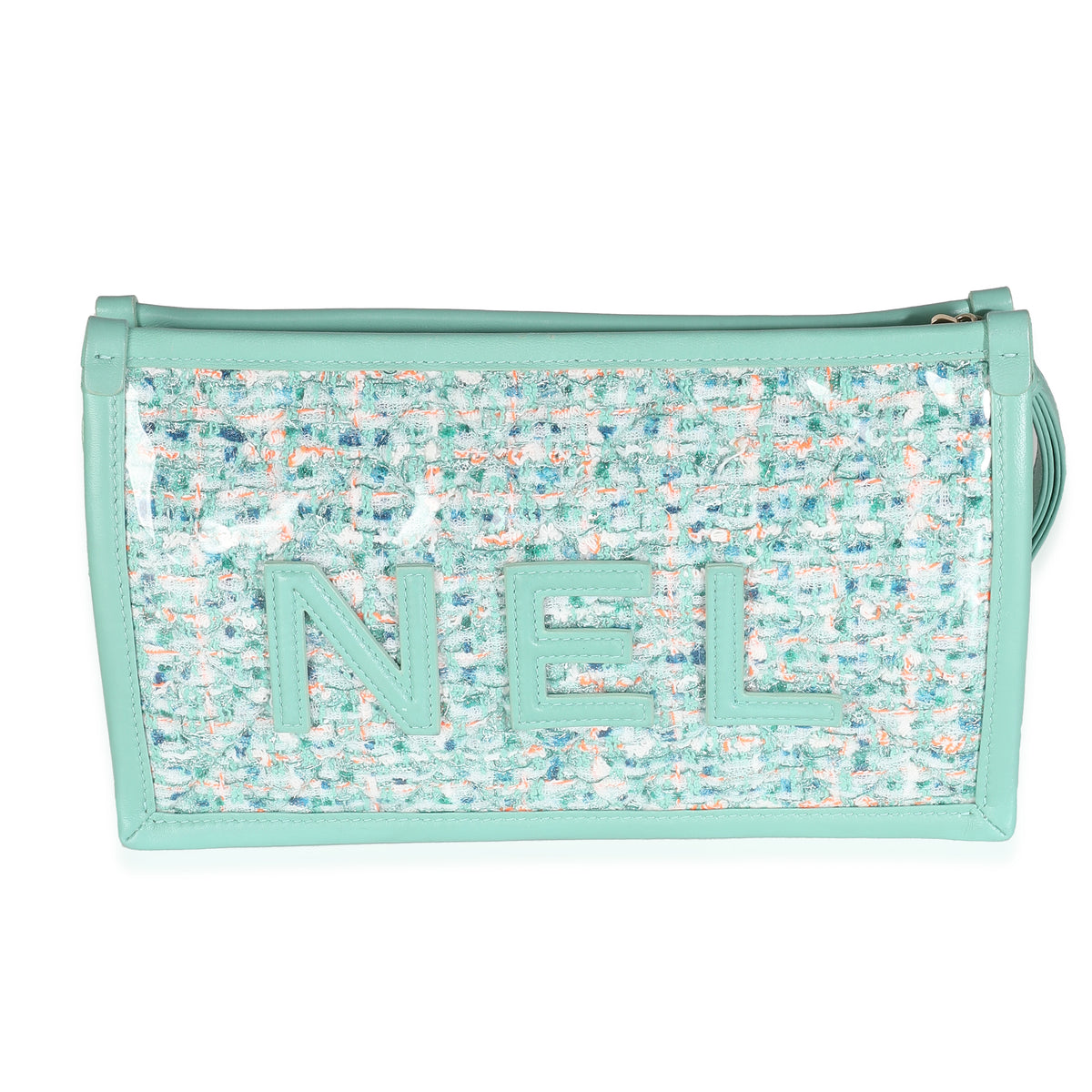 Green Tweed PVC Lambskin Chanel Logo Wristlet Pouch