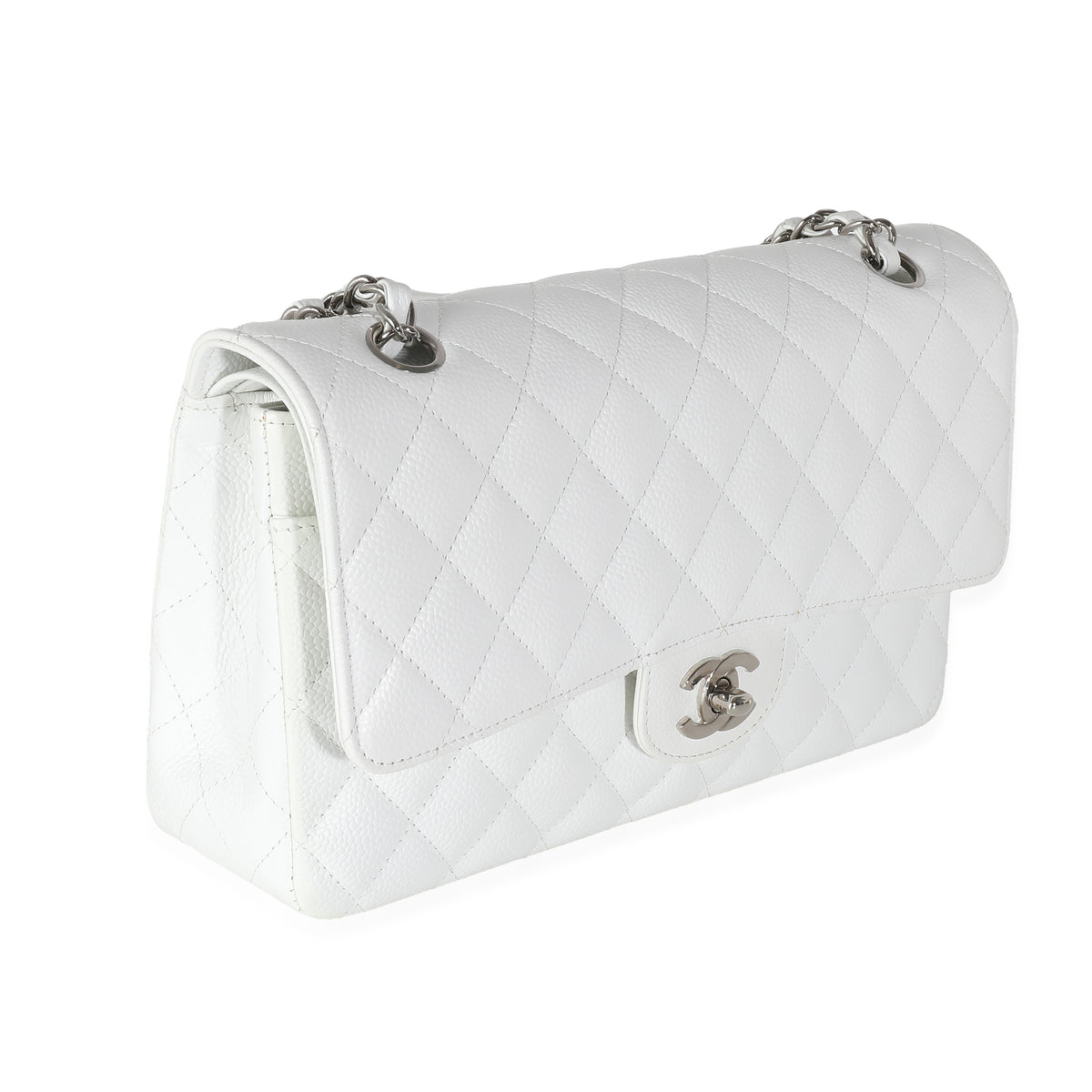 White Quilted  Medium Classic Double Flap Bag