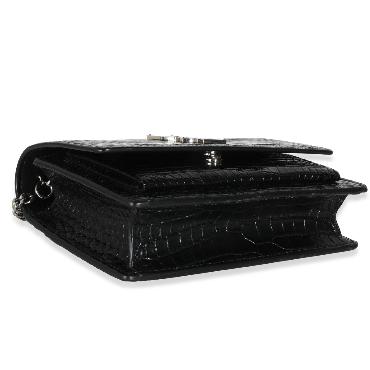 Black Shiny Croc Embossed Sunset Chain Wallet