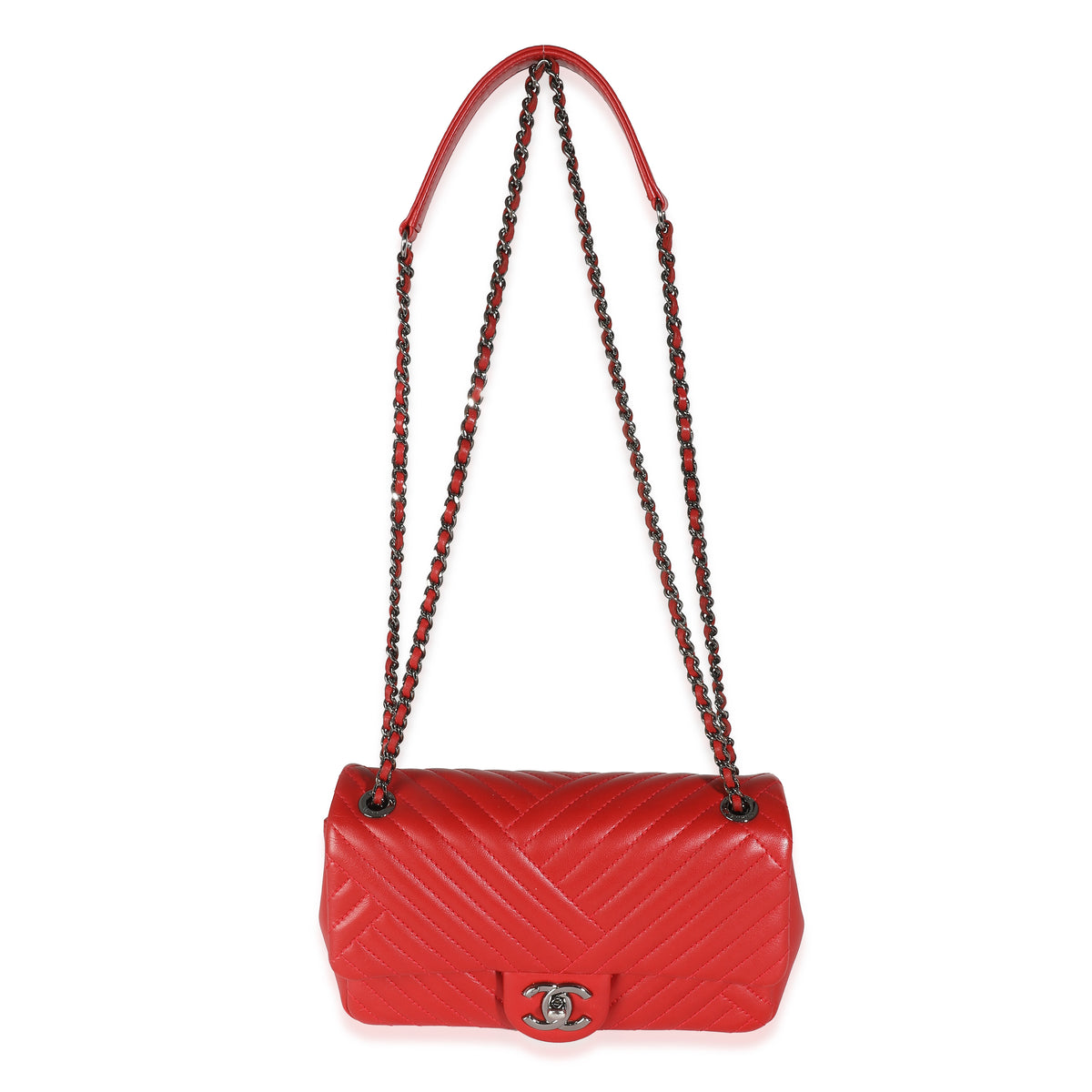 Red Chevron Lambskin Small CC Crossing Single Flap Bag