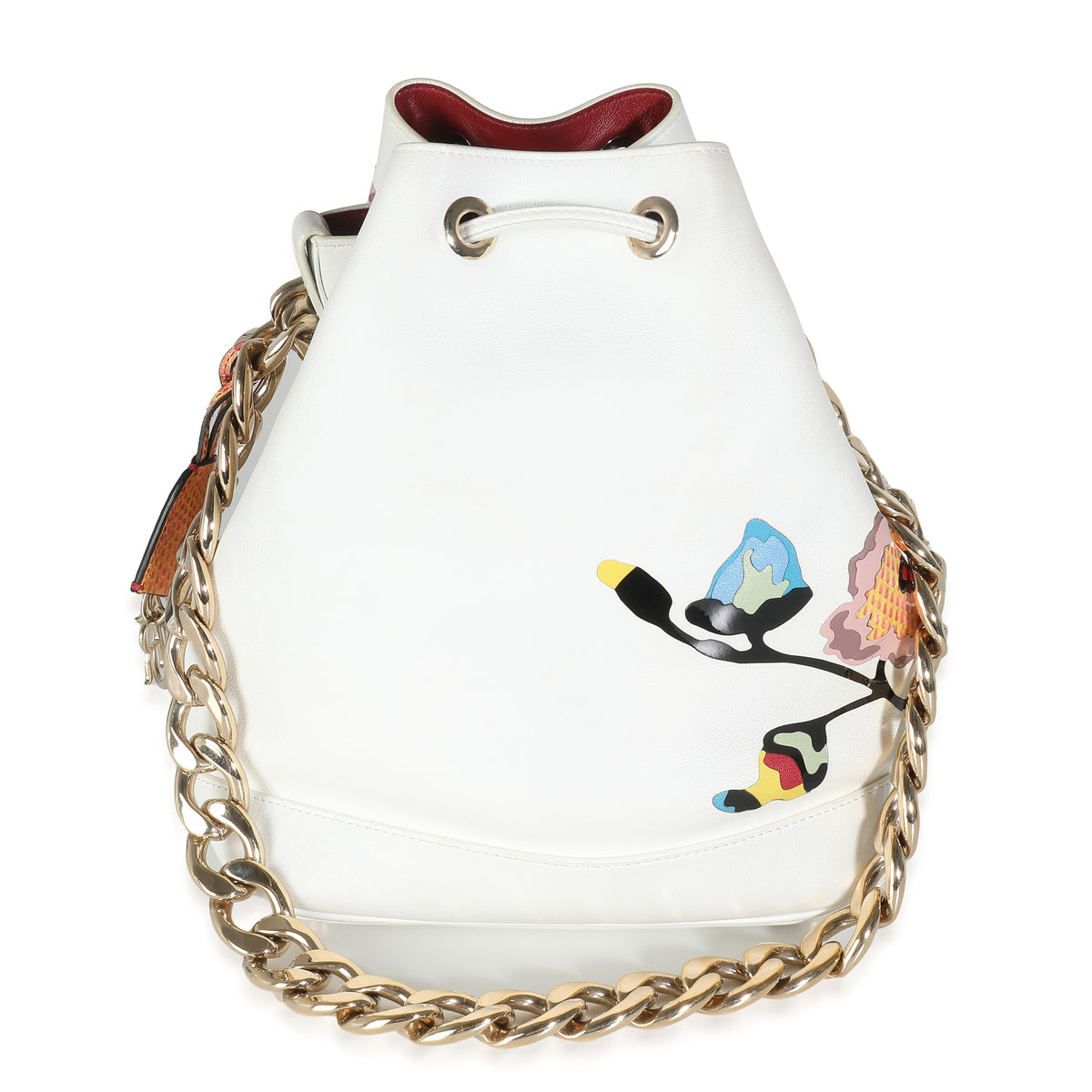 White Calfskin Multicolor Python Appliqué Paradise Bubble Bucket