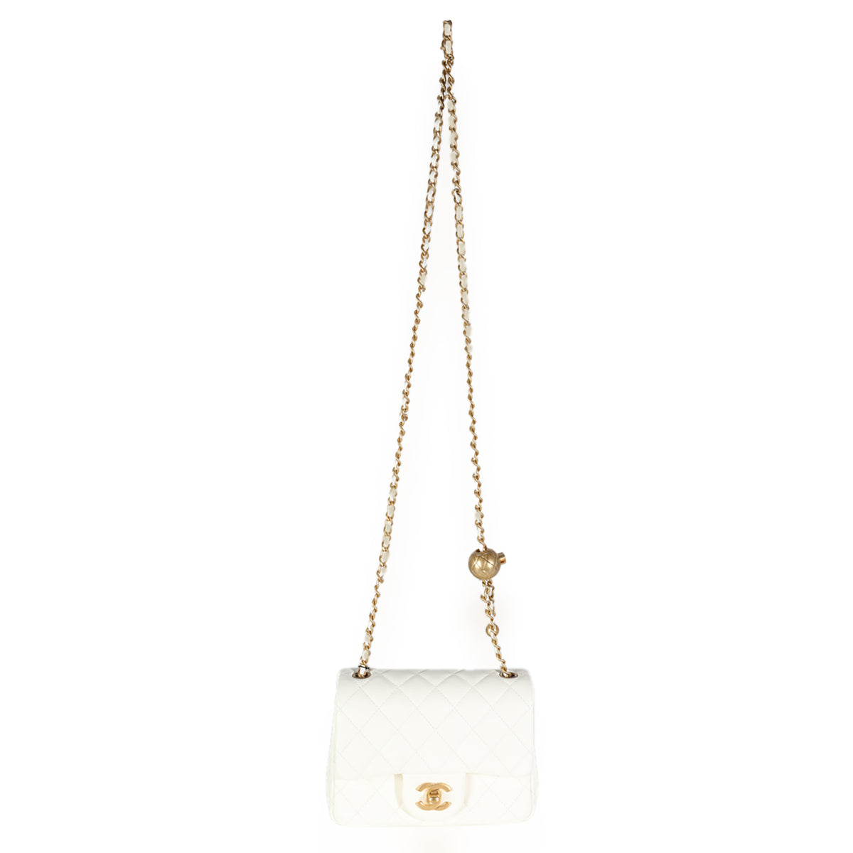 White Quilted Lambskin Pearl Crush Mini Flap Bag