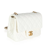 White Quilted Lambskin Pearl Crush Mini Flap Bag