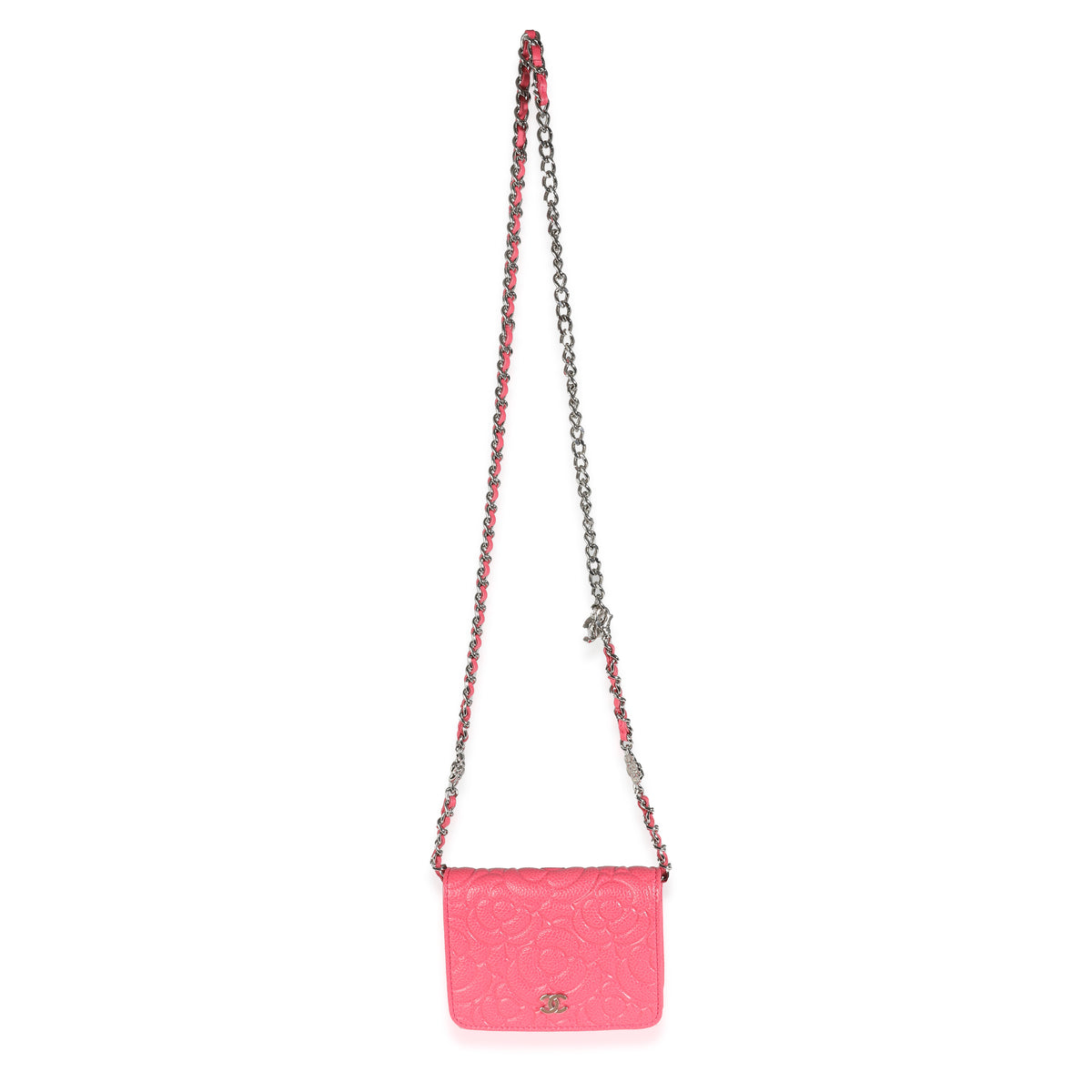 Pink Caviar Camellia Embossed Chain Belt Bag